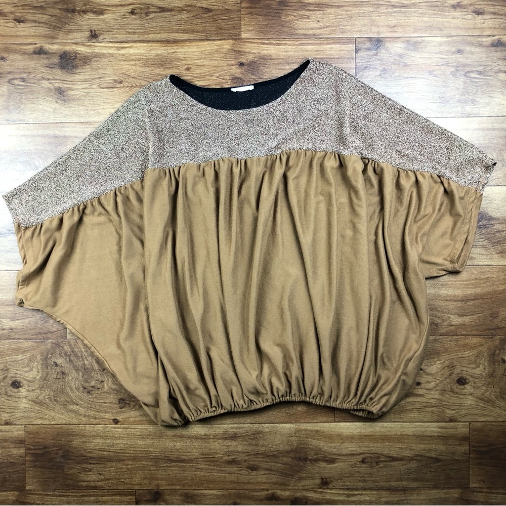 Oddi Women Plus Sz 1X/2X Brown Blouse Glitter Shimmer Shirt